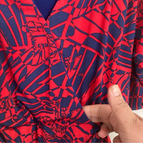 Sangria Womens Dress 3/4 Sleeve V Neck Knee Length Size 14 Red/Blue - Picture 14 of 16